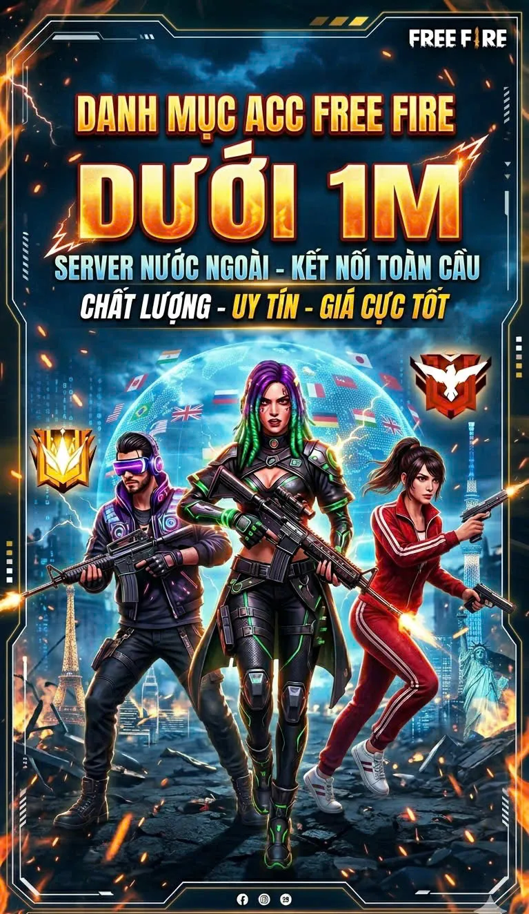 ACC FREE FIRE NGON SEVER NƯỚC NGOÀI vd: INDO,..